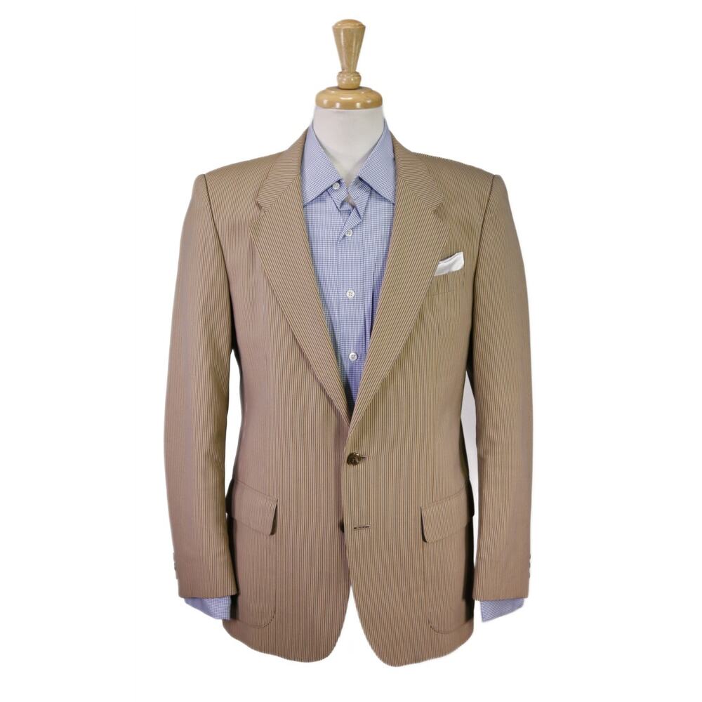Hornes of London Vintage Tan Brown Blue Striped Boating Blazer Jacket 40R